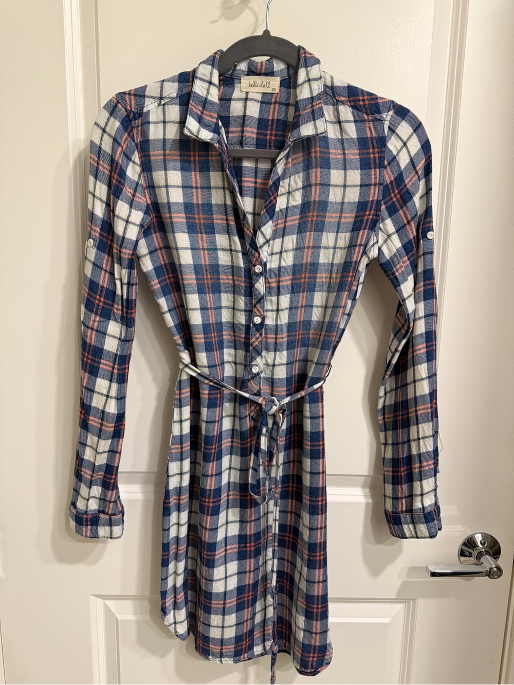 Bella Dahl Blue Plaid Shirt Dress